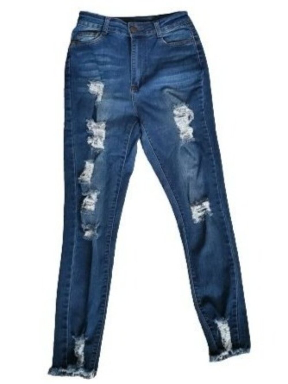 BOB Jeans High Waist Ripped Distressed Chewed Hem Skinny Blue Denim Jeans Sz 7/8 - Picture 2 of 11